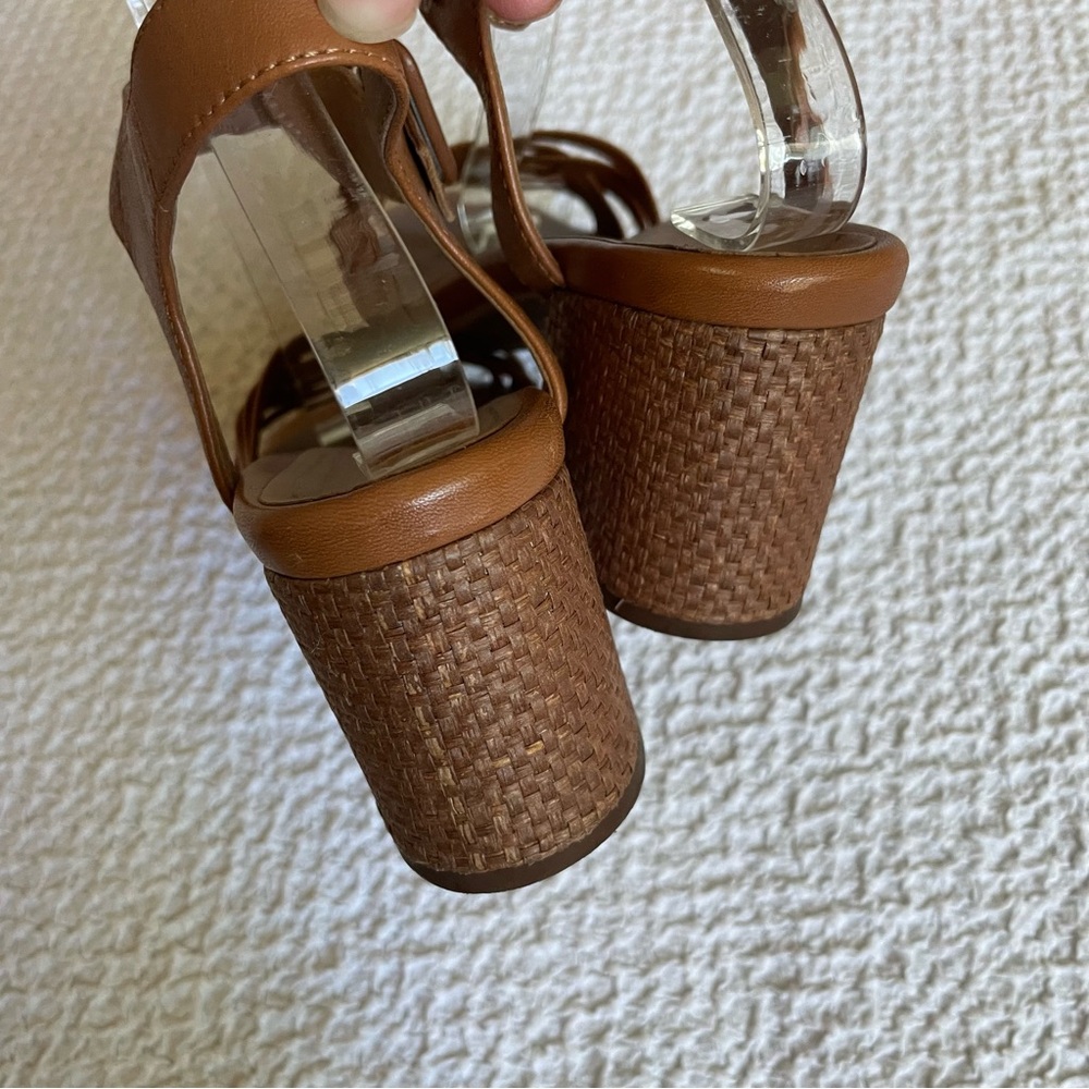 Vionic Peony Heeled Sandal Basketweave Tan Ankle Strap Leather Size 8 - Picture 9 of 12